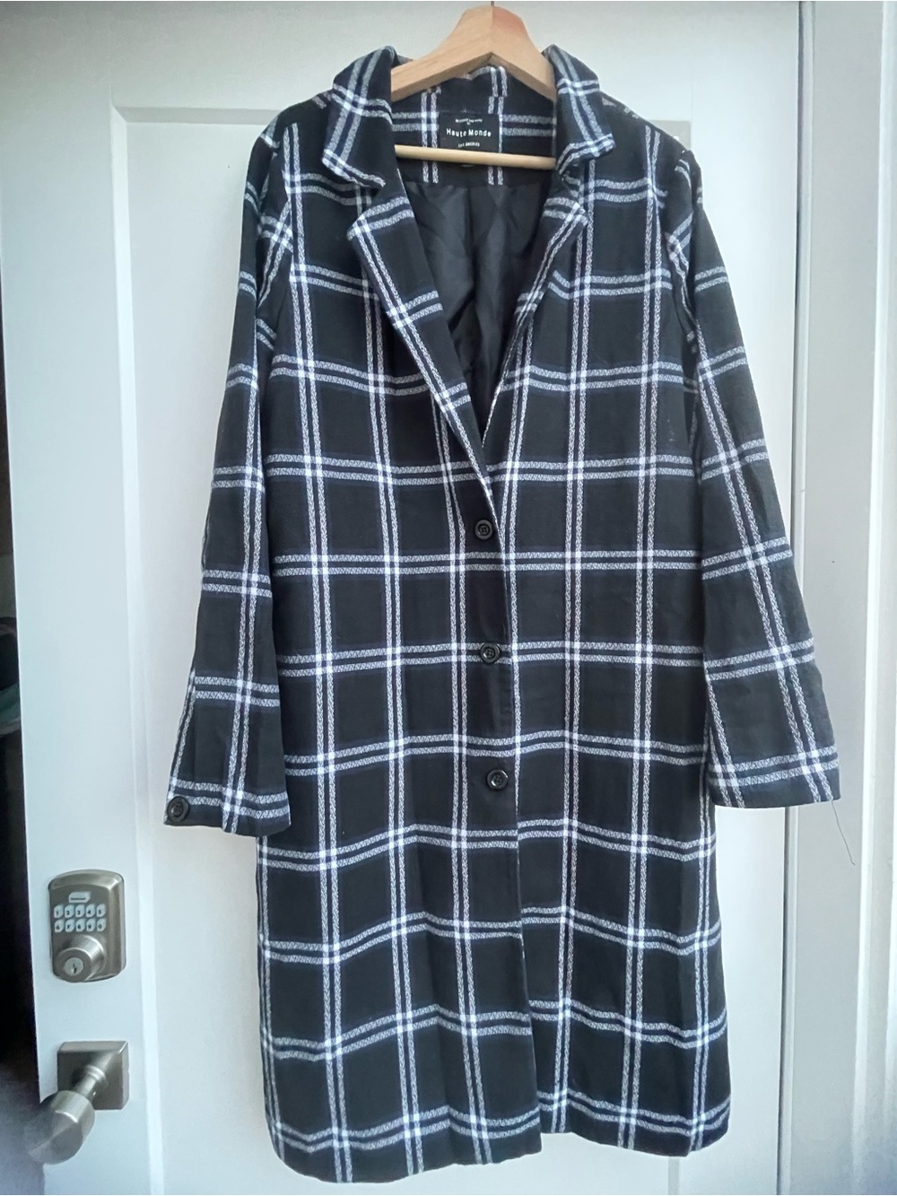 Haute Monde Los Angeles Black/White\Blue Plaid Checkered Coat / Jacket - Size L